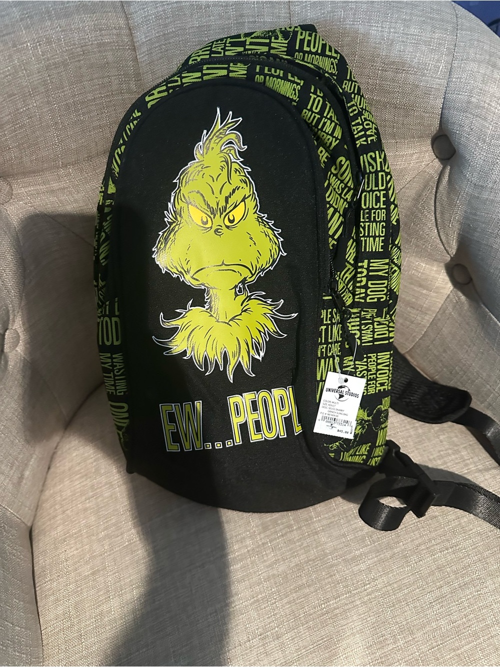 Dr. Seuss Grinch Black & Lime Backpack - Novelty Men’s Bag